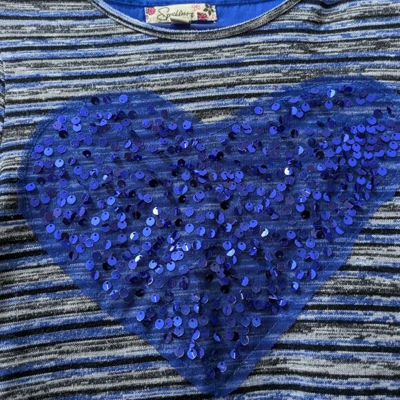Speechless Blue Heart Sequin Sleeve Top, Girls Large - Picture 2 of 8